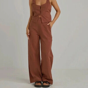 RHYTHM linen blend STEVIE WIDE LEG PANT BLUE size size 2